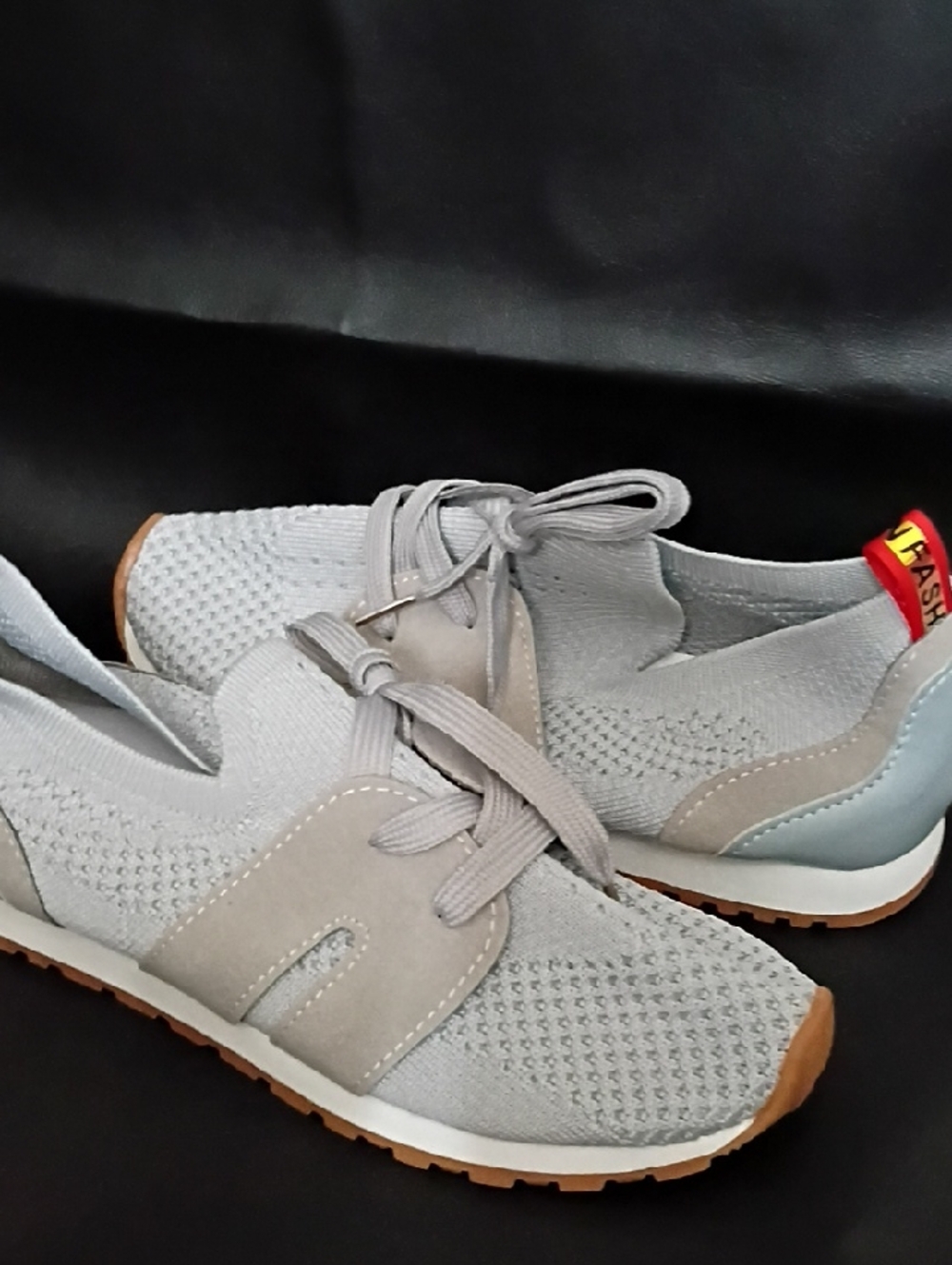 Women’s Light Gray Knit Lace-Up Sneakers